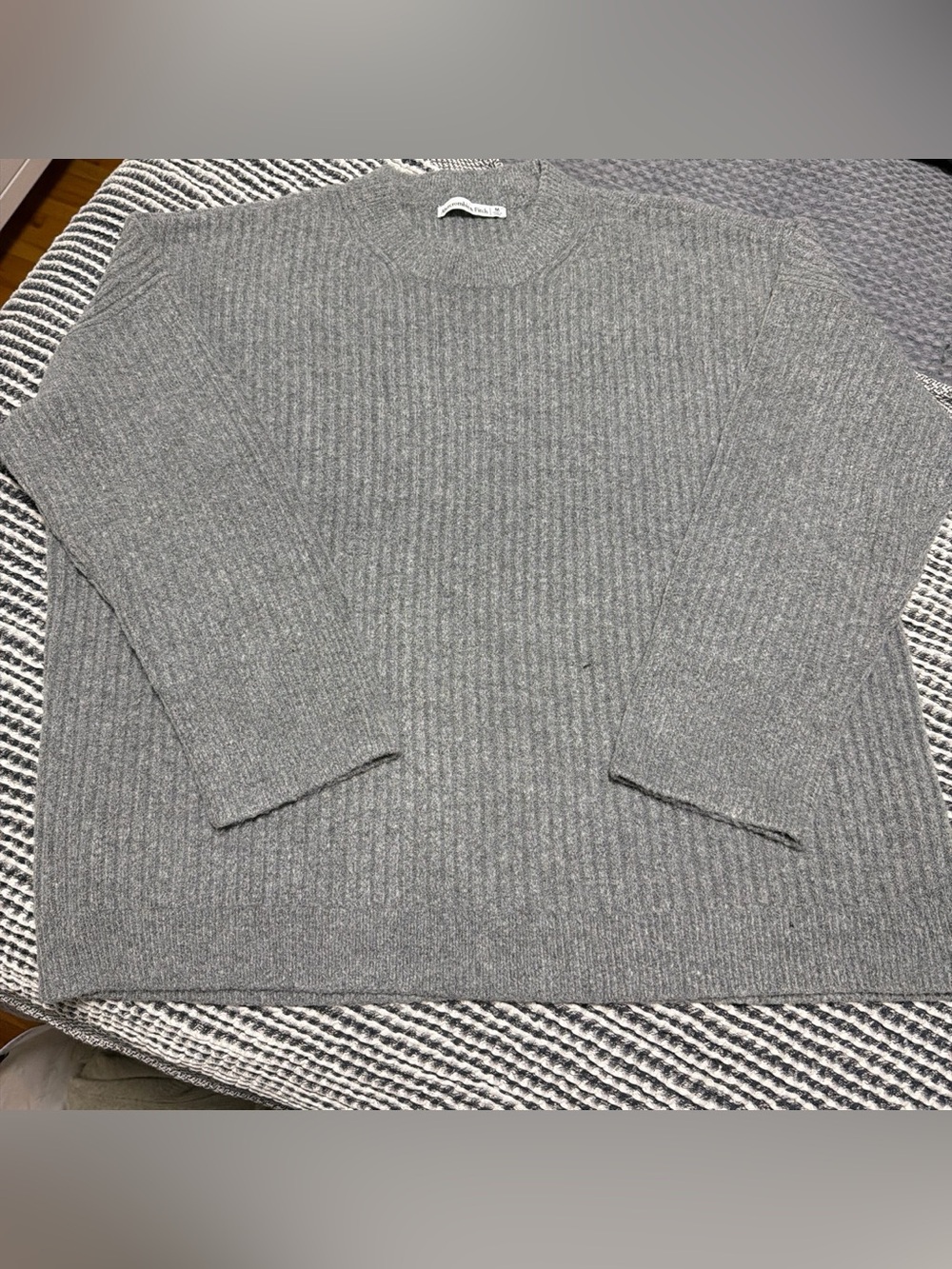 A&F Gray Ribbed Crewneck Sweater